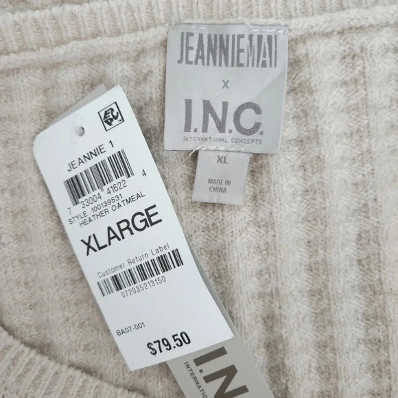 Jeannie Mai x INC Shirt Oatmeal Long Sleeve Cropped Waffle Knit Top - Picture 5 of 8